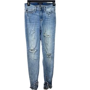 Judy Blue Heavily Distressed Retro High Rise Frayed Hem Light Wash Skinny Jeans
